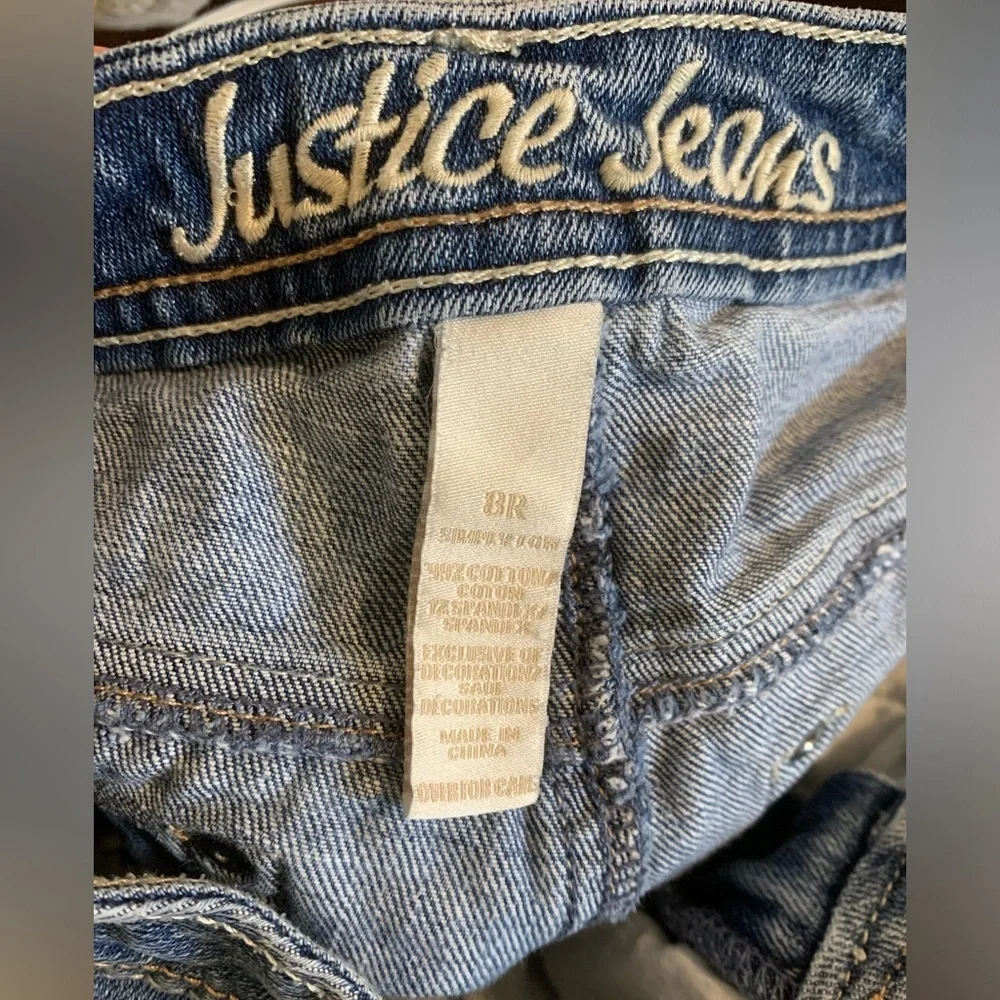 Justice Jean shorts size 8R frayed bottoms blue denim girls!